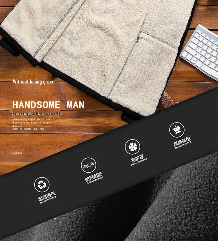 Men's Plus Size Thick Fleece-Lined Lambswool Winter Sweatshirt Jacket