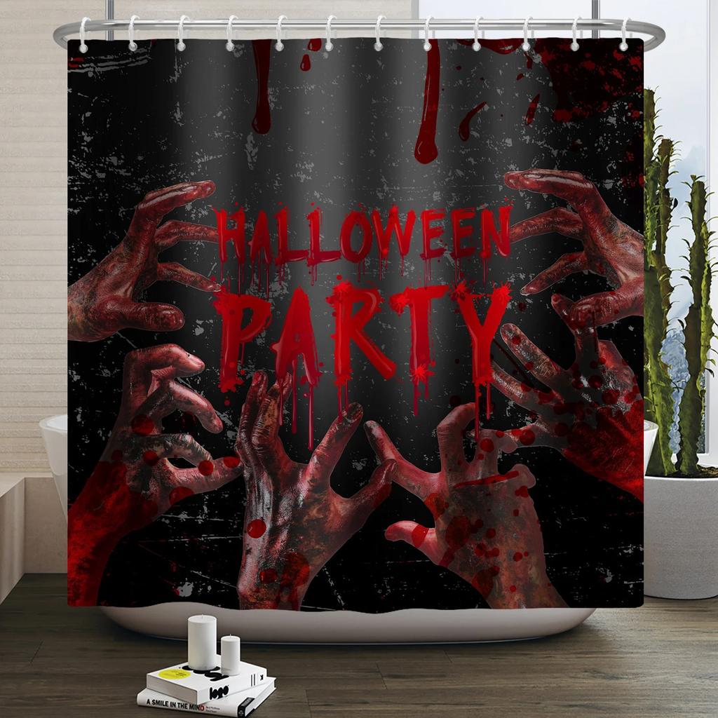 Halloween Shower Curtain Horror Night Bloody Hands Spooky Zombie Skull Scary Halloween Waterproof Bath Bathroom Shower Curtain