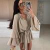Spring Summer Ruffle Loose Mini Dress Casual Flare Sleeve Holiday Dresses Sexy Deep V Lace Up Solid Color Women's Dress Vestidos