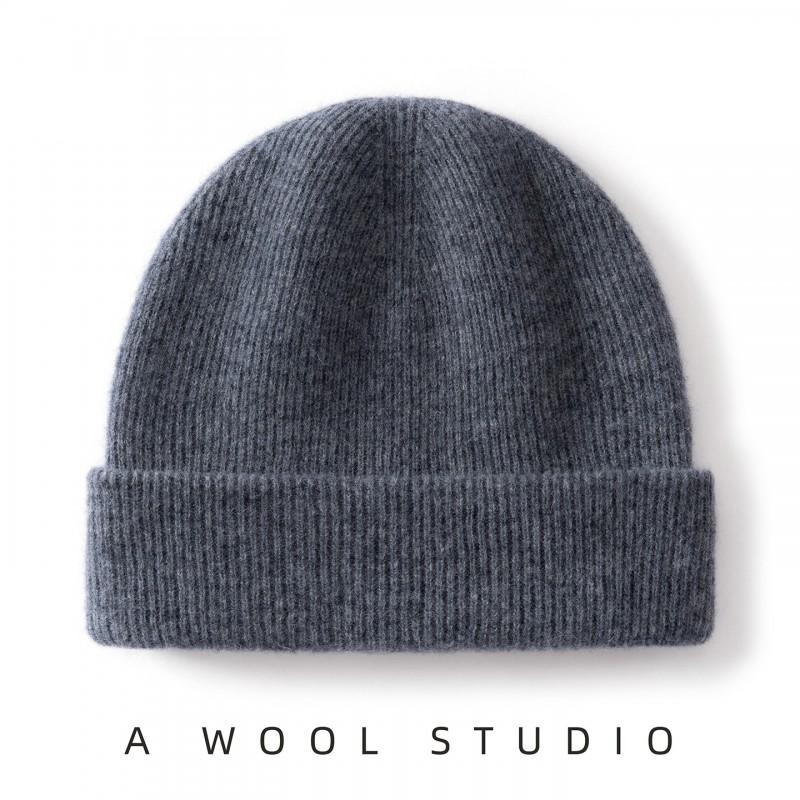100% Pure Wool Knit Beanie Men Women Winter Fall Warm Solid Color Earflap Cap