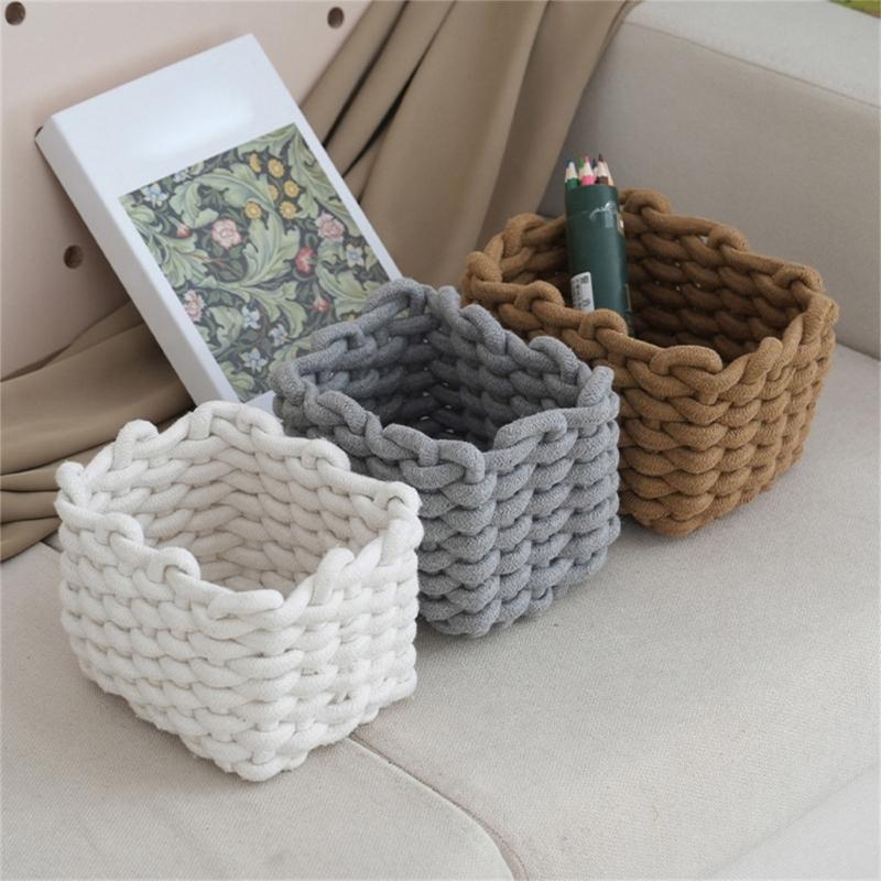 Natural Cotton Cord Container Handmade Storage Basket Ideal For Desk Bedroom And Living Room Storage Needs
