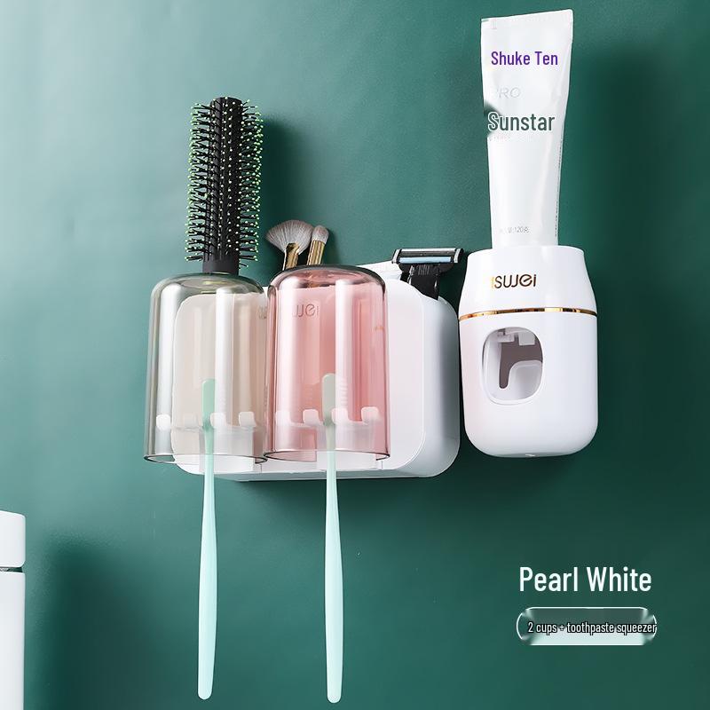Wall-Mounted No-Punch Toothbrush & Rinsing Cup Set