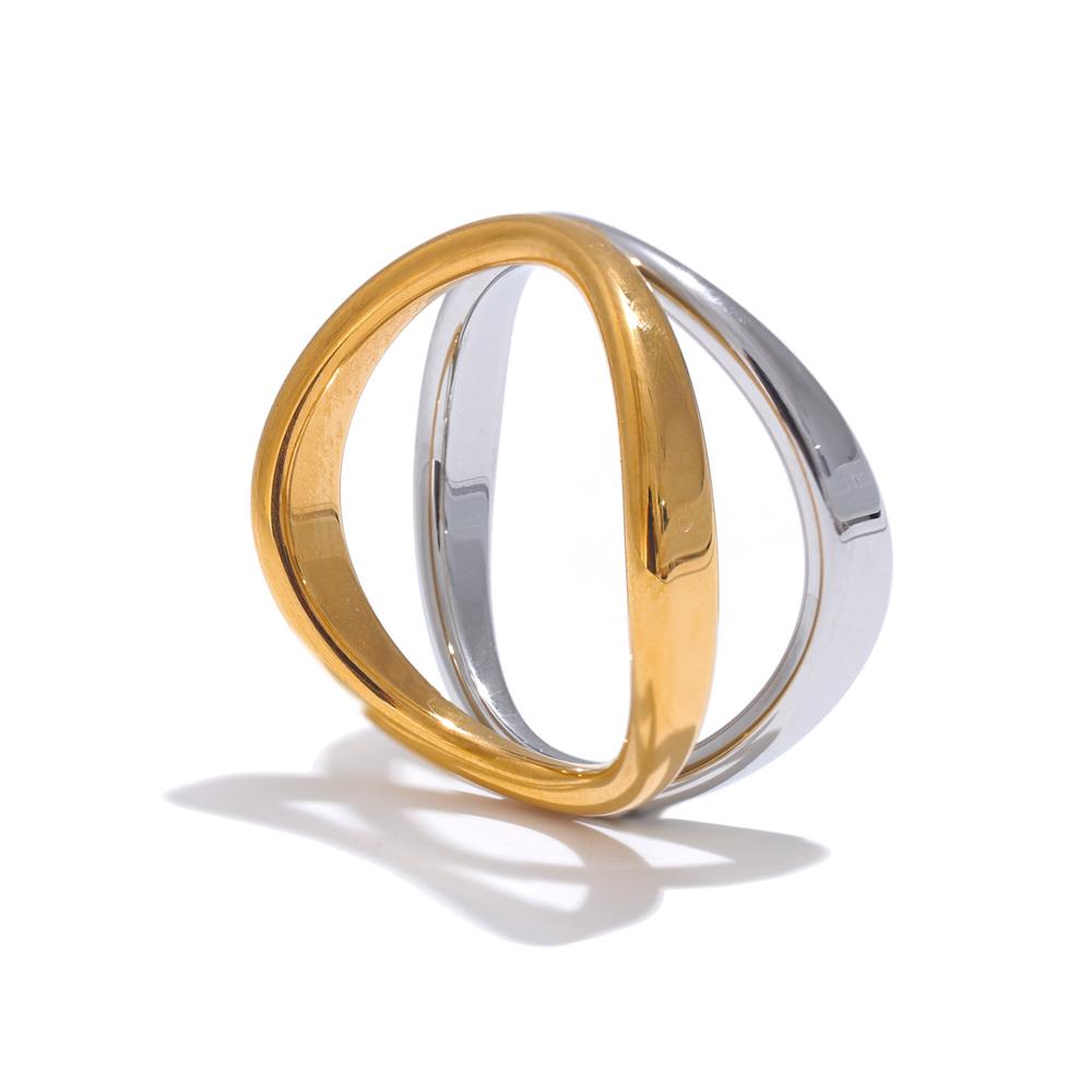 

Yhpup Minimalist Stainless Steel Double Color Technology Fashion Ring Waterproof Personalized Popular Jewelry Bijoux 6