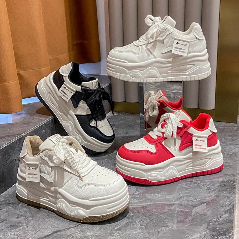 2025 summer new thick-soled heightening casual board shoes women's 6cm muffin sole small panda white shoes