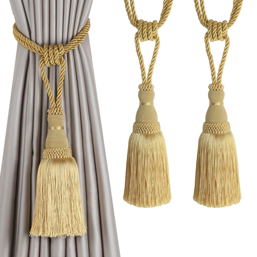 1&2Pcs Decorative Curtain Tiebacks Handmade Elegant Rope Ties Tassels Holdbacks for Drapes Decor Room Accessories Curtain Holder