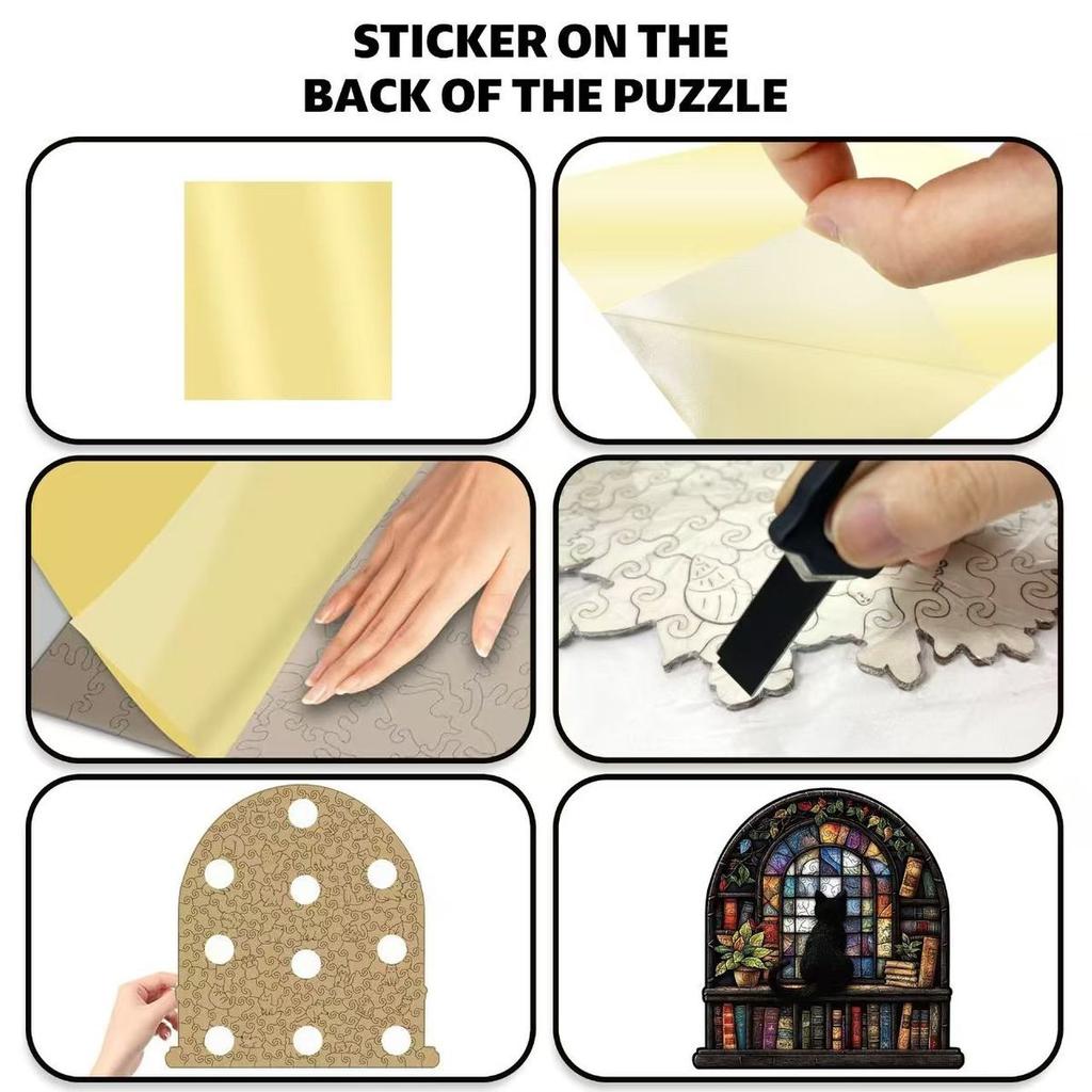 Window Cat Wooden Jigsaw Puzzle, Church Cat Art, Irregular Shaped Pieces, Adult Brain Teaser Stress Relief Game, Unique Wooden Puzzle Gift, DIY