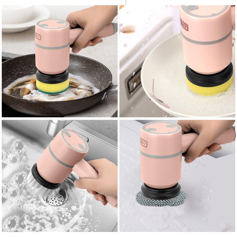 Haushalt elektrische Spin Scrubber Multifunktions-Reinigungsbürste mit 4 austauschbaren Bürstenköpfen für