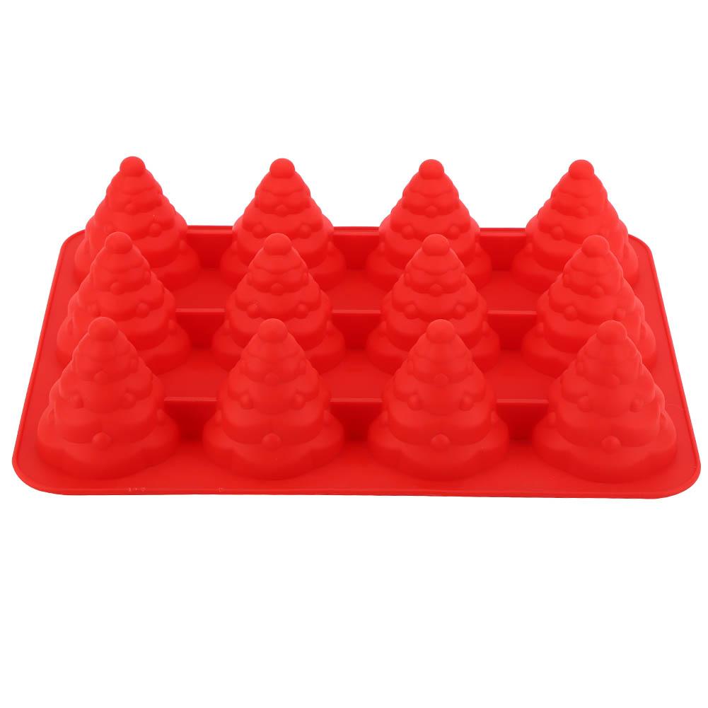 12 Hole   Christmas Tree Silicone Mold Cake Mould for Mousse Chocolate Muffin Baking Tool