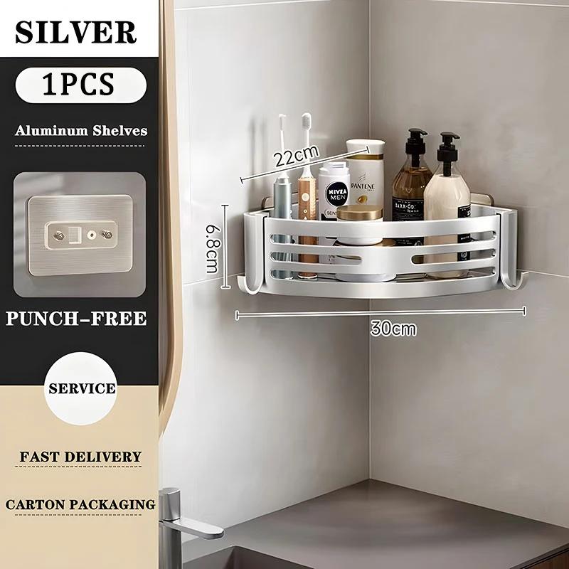 

1-3 шт., треугольная полка для ванной комнаты, алюминиевая настенная, угловая, настенная, без отверстия, свет, роскошная полка для хранения унитаза