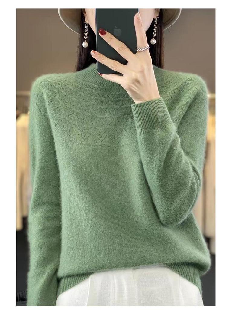 Women's Slim Cashmere Wool Sweater: Autumn/Winter Half-High Collar, Thick Seamless Knit Trend