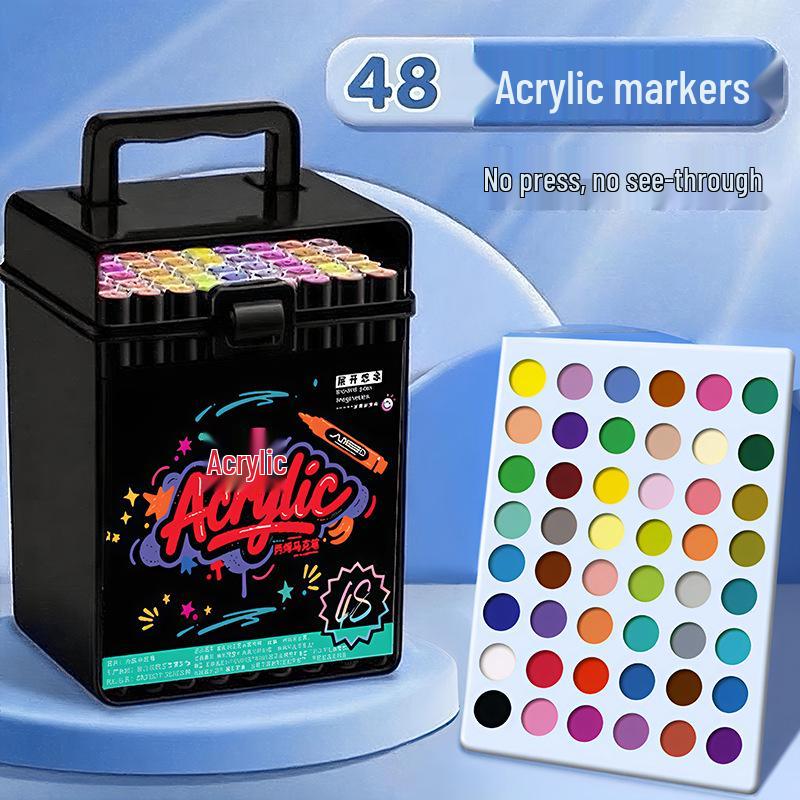 Set of 24 Stackable Quick-Drying Acrylic Markers with Soft Tips - Assorted Colors for Art and Coloring.