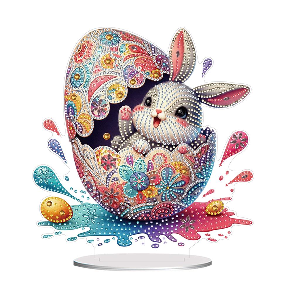 2D Flat Easter Egg Bunny DIY Double-Sided Diamond Painting Tabletop Ornaments Kit Desktop Diamond Art Kits for Adults Beginner