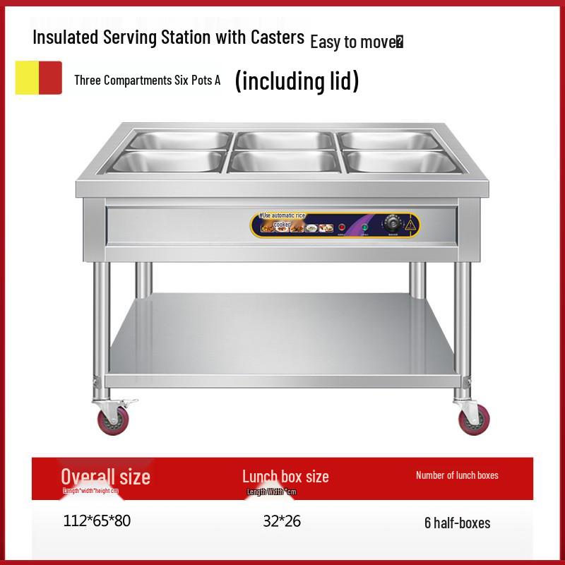 Stainless Steel Mobile Food Warming Table with Casters - Insulated Hot Dish Serving Cart