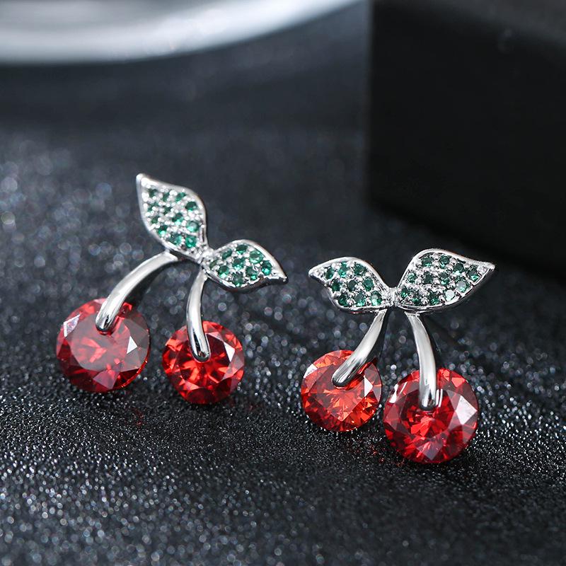 European Cherry-Shaped Gold-Plated Earrings with Copper Needles - Simple Fashion Design for Girls