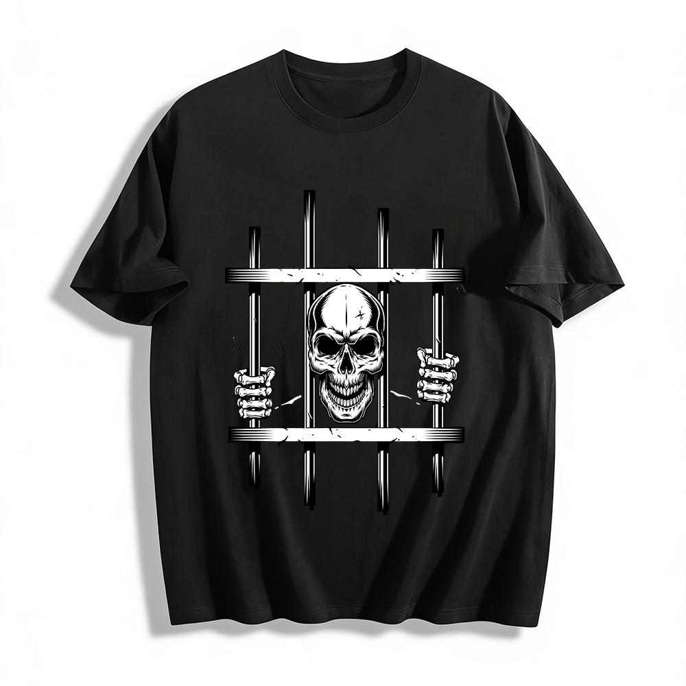 Skull Prisoner Print Tee Edgy Streetwear Cool Casual Men s T-Shirt Pure cotton T-shirt XXS