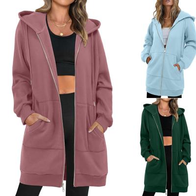 Kadınlar İçin Tam Fermuarlı Kapüşonlu Uzun Kollu Kapüşonlu Sweatshirt Cepli Ceket Mont Kadınlar İçin