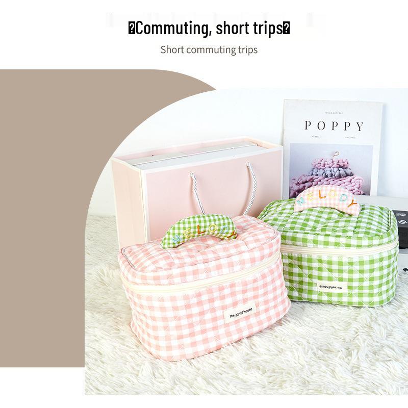 Soft Plaid Makeup Bag - Cute, Comfortable, Large Capacity Travel Toiletry Organizer