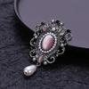 OESDPHS Women'S Retro Court Antique Baroque Western Brooch - Inlaid Pearl & Gemstone Zinc Alloy Pin with Intricate Floral Design, Elegant Accessory Fo