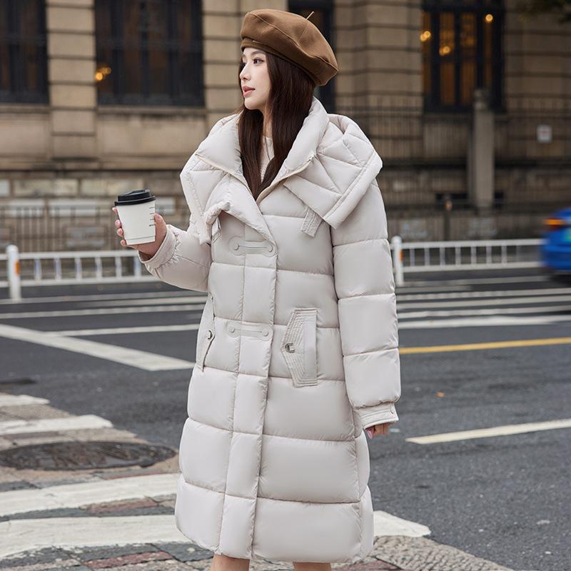 New Down Jacket Women's Long Knee-length Cotton Jacket Waist Slimming Winter Thickened Hooded Jacket for Women