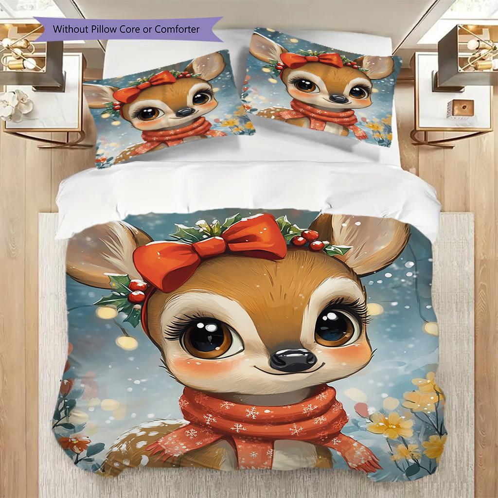 Elk Pattern Bedding Quilt Set Quilt Cover Pillowcase Home Decoration Birthday Gift (1 * Duvet Cover + 2 * Pillowcase, Without Core)