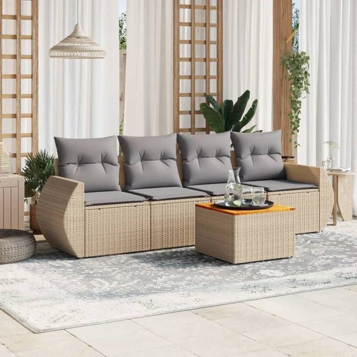 VidaXL Garden Lounge Set with Cushions 5 Pcs, Patio Sofas, Patio Furniture Set, Outdoor Furniture, Beige 3257214