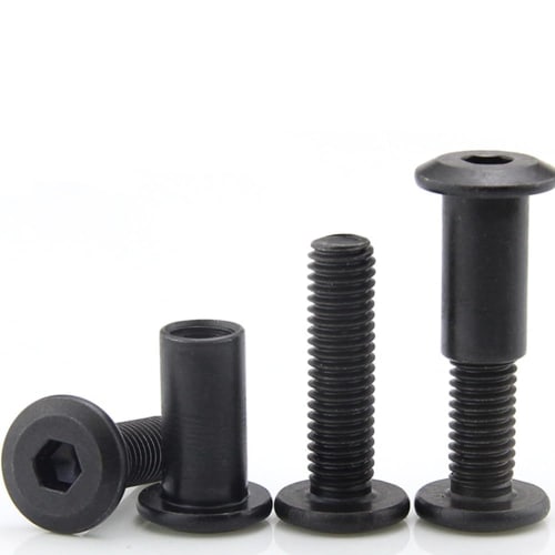 Pack of 10 M6 Black Screw Posts for Belt Buckles, Binding Bolts, Carbon Steel, Furniture Snug (M6*12)
