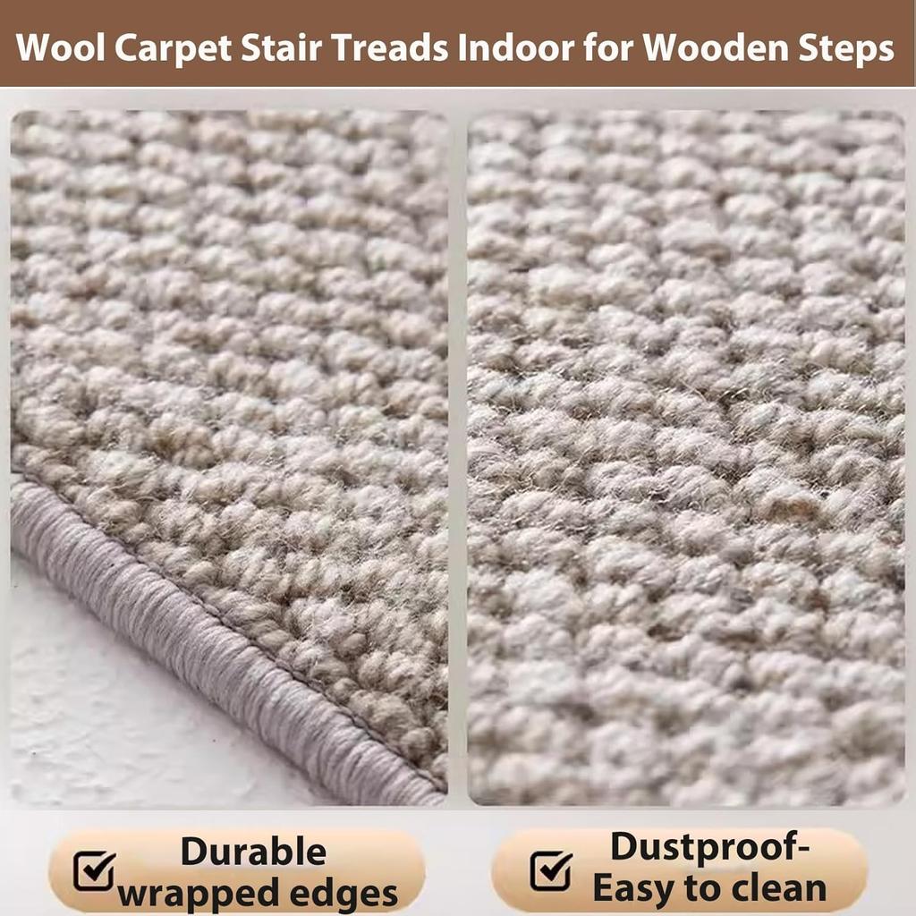 Khaki wool non-slip stair step mat self-adhesive indoor wooden ladder protection mat soft and comfortable washable pet-friendly carpet mat 3-Piece