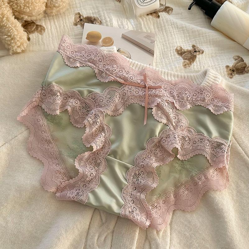 Ladies Sexy Lace Pure Cotton Crotch Antibacterial New Satin Lace Triangle Underwear
