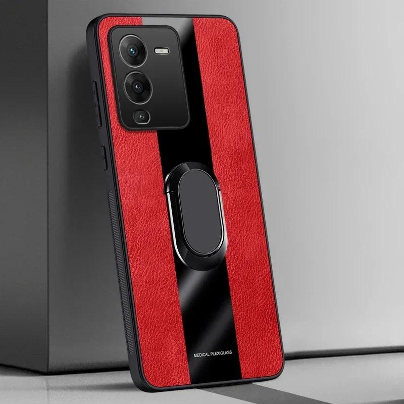 

Ring Holder PU Leather Case For Vivo V25 Pro Cover Luxury Magnetic Silicone Protection Phone Case For Vivo T1 Pro 5G S15 S15E For Vivo T1 5G