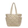 Casual Large Capacity Quilted Cotton Tote Bag Soft Solid Color Lingge Shoulder Bag Portable Thickened Commuting Handbag Travel