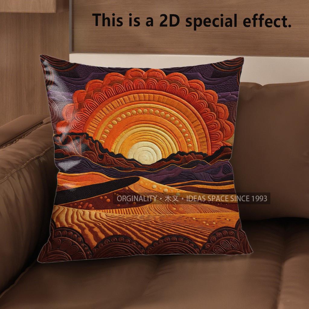 2D Retro Desert Sunset Cactus Throw Pillow Covers** Pattern Cushion Cover Suitable For Sofa Bedroom Car Pillow Cover