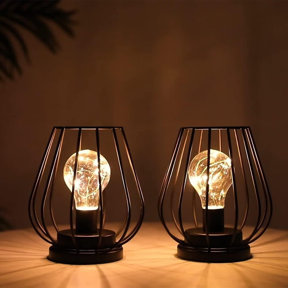 TRIROCKS Table Lamps (Set of 2) - Stylish Battery-Operated Lamps, 21cm Tall, Desk Lamp, Indirect Lighting, Metal Decorative Lamp, Antique Style, Suita