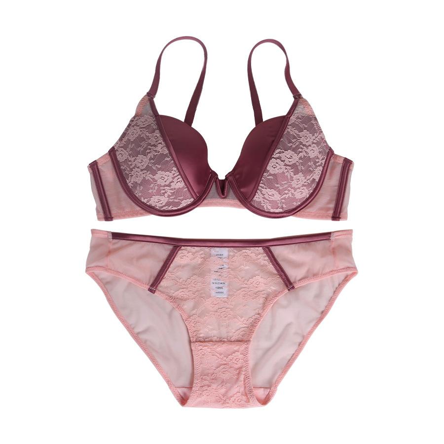 New sexy embroidered underwear women's splicing lace comfortable soft steel ring bra gather top support bra