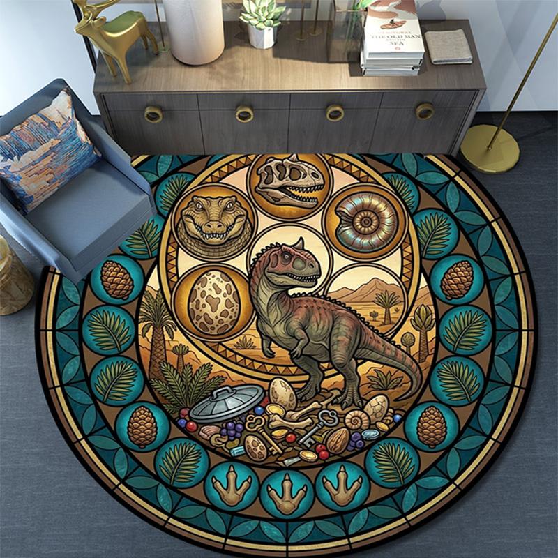 Dinosaur Fossil Glass Round Area Rug Under Office Chairs Bedroom Living Room Home Decor