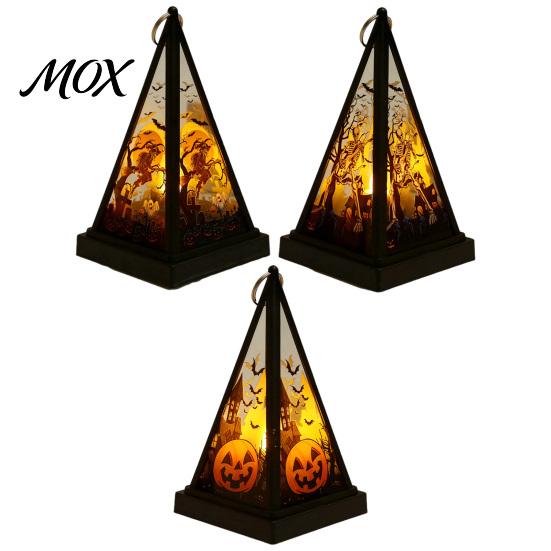 Vintage Style Table Lamp Halloween Lantern LED Candle, Spooky Pumpkin Witch Tabletop Decor with Decorative Holiday Lighting Metal Hanger, Electronic