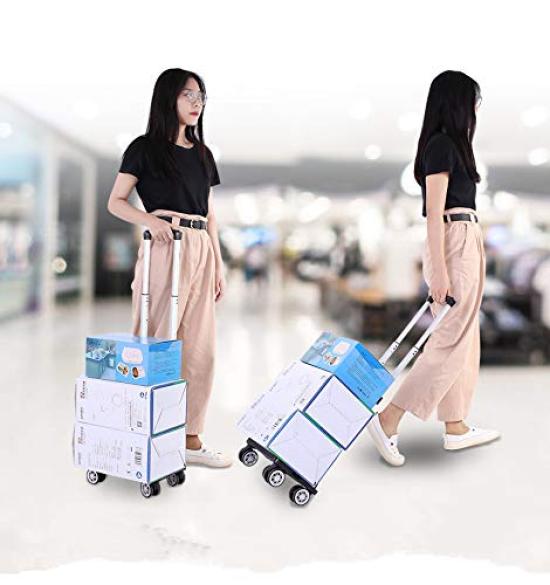 Falytemow Foldable Utility Cart with Insulated Foldable Reusable Shopping Trolley Bag with Wheels and Telescoping Waterproof Oxford Fabric Foldable