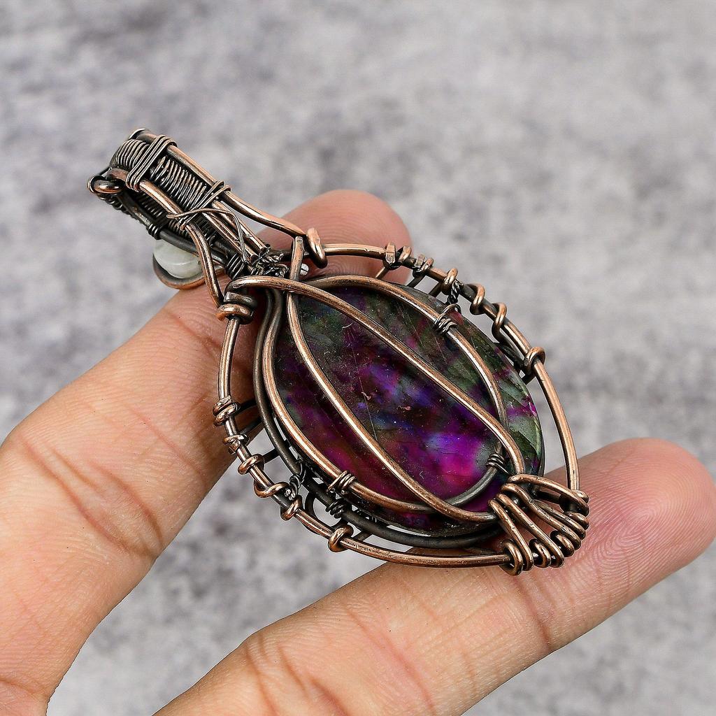 Multi Flash Labradorite & Rainbow Moonstone Pendant, 999 Copper Wire Wrapped Jewelry, Gemstone Jewelry, Handmade Pendant, For Wedding Gift