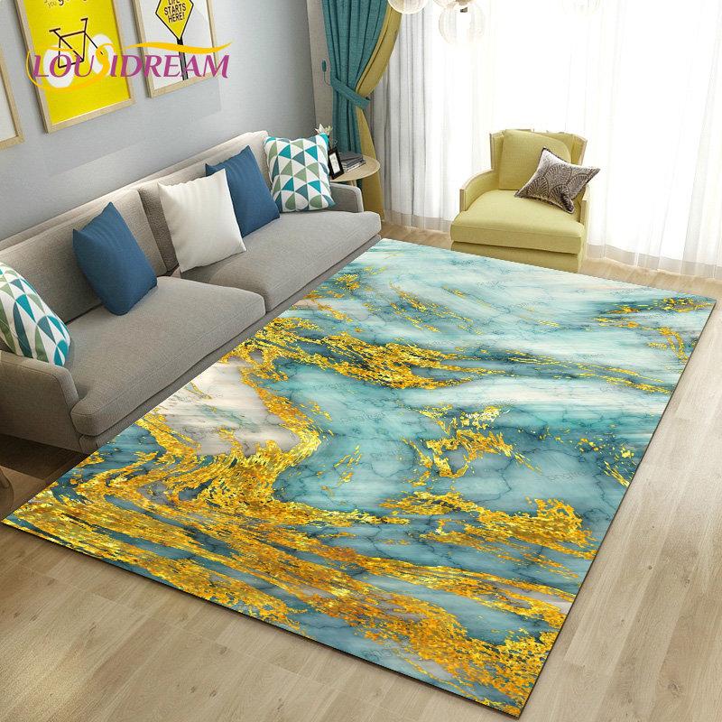 Nordic Green Gold Blue Marble Area Rug Large,Carpet Rug for Living Room Bedroom Sofa Doormat Decoration,kids Non-slip Floor Mat