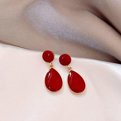 Bellissimi orecchini pendenti rossi con goccia d'acqua, semplici orecchini estetici delicati per le donne, ragazze, gioielli per l'orecchio, regali pendientes