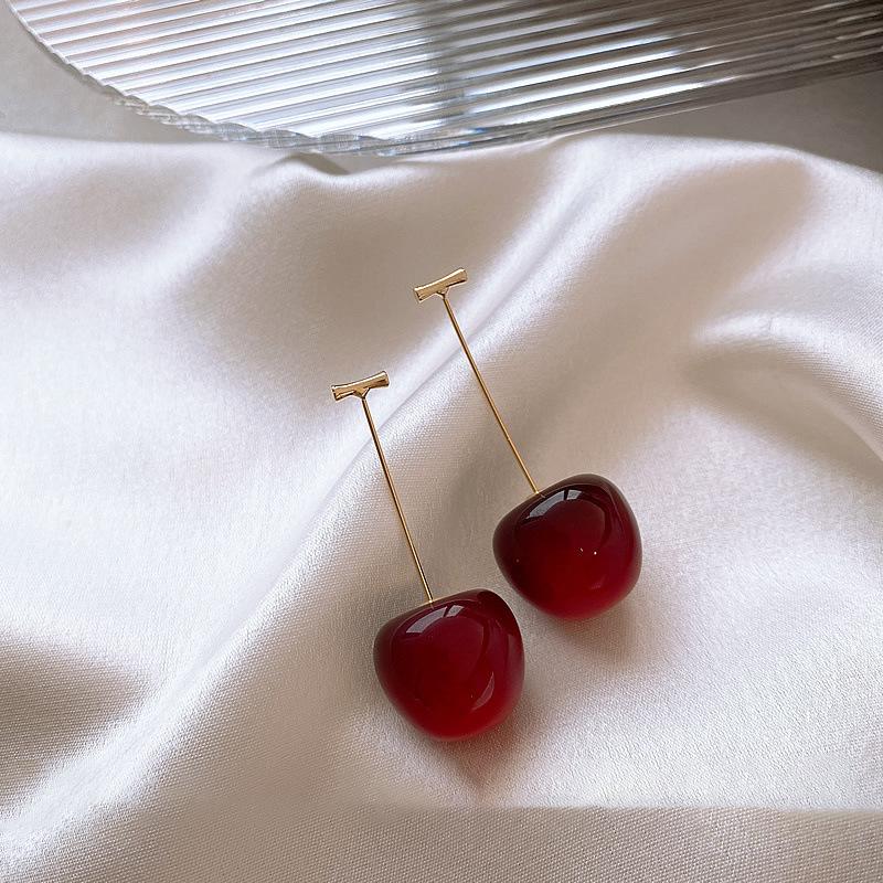 Resin cherry earrings, personalized fashion and versatile design studs, new earrings in early spring 2025