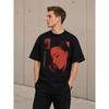 Men's Black Cotton Tee with Red Abstract Portrait Graphic, Crew Neck Short Sleeve Relaxed Fit Streetwear Top for Casual Daily Wear