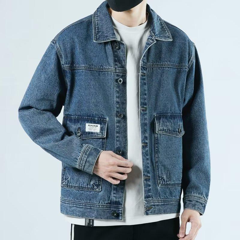 Men's Trendy Pilot Denim Jacket with Large Pockets – Spring/Autumn Loose Fit Retro Style