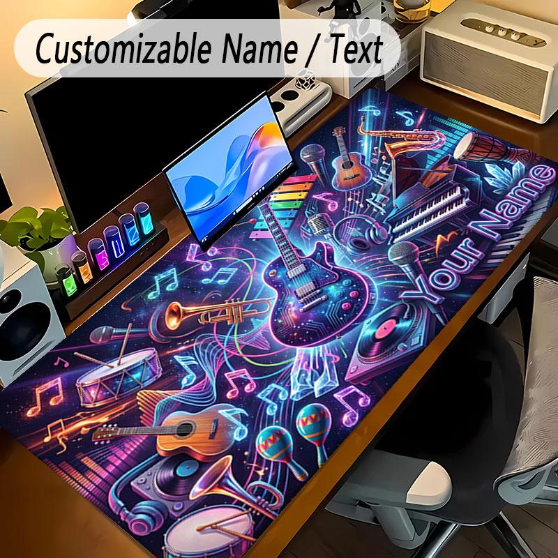 Music Theme Personalized Mouse Pad Custom Name Text Non Slip Desk Pad For Laptop Office Desktop