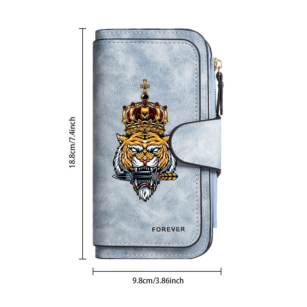 Tiger Crown Printed Long Wallet Casual Portable Forever Purse Stylish Faux Leather Cardholder