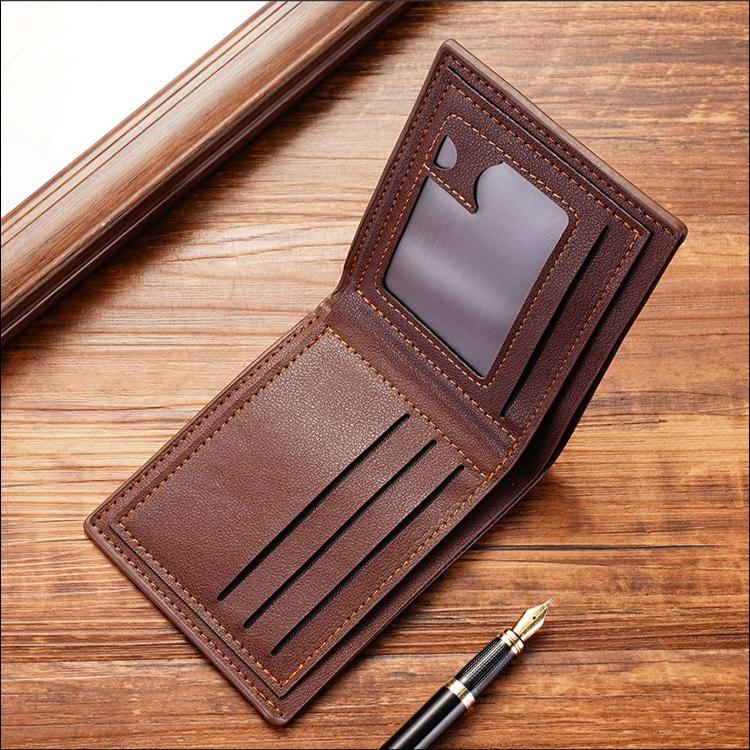 Men’s Leather Wallet Bifold Short Wallet Geometric Patchwork Design with ID Window Card Holder Slim Business Wallet