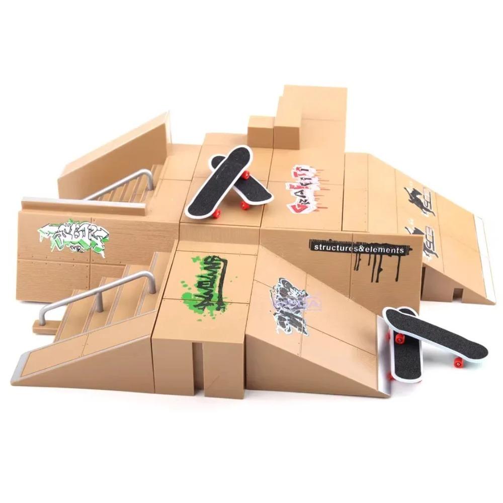DIY Finger Skateboard Deck Ramp Set Pro Fingerboard Mini Skatepark Kit Mini Stunt Finger Board Skate Training for Kids Gifts