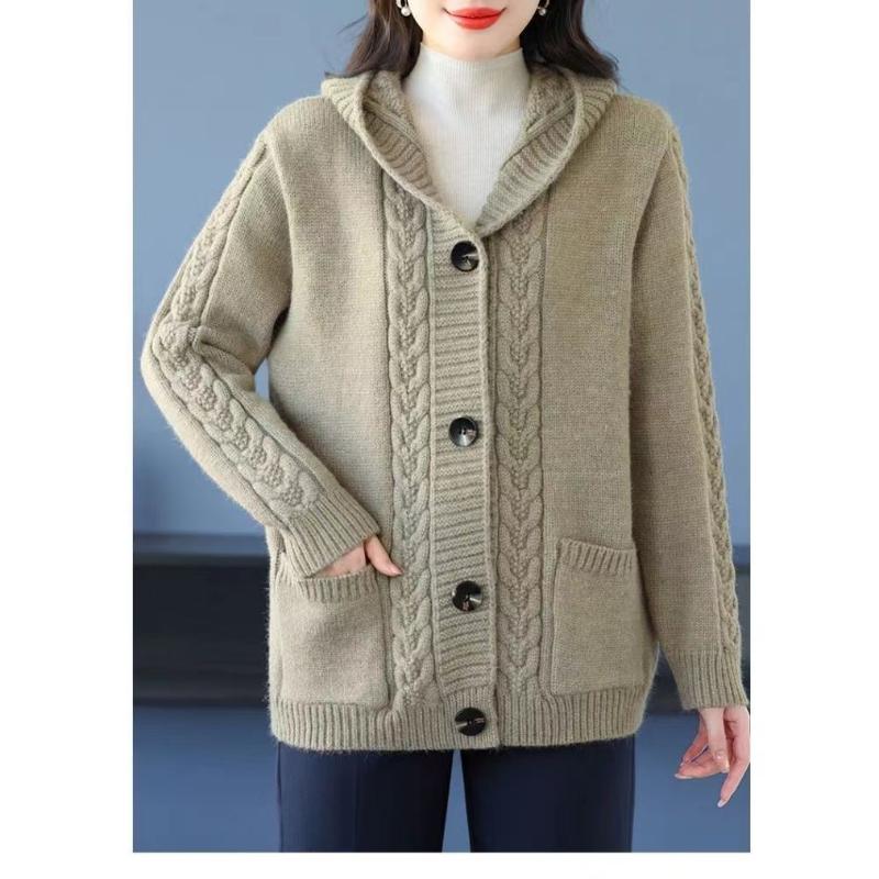 Fashionable Knitted Cardigan Sweater Jacket Loose Hooded Top