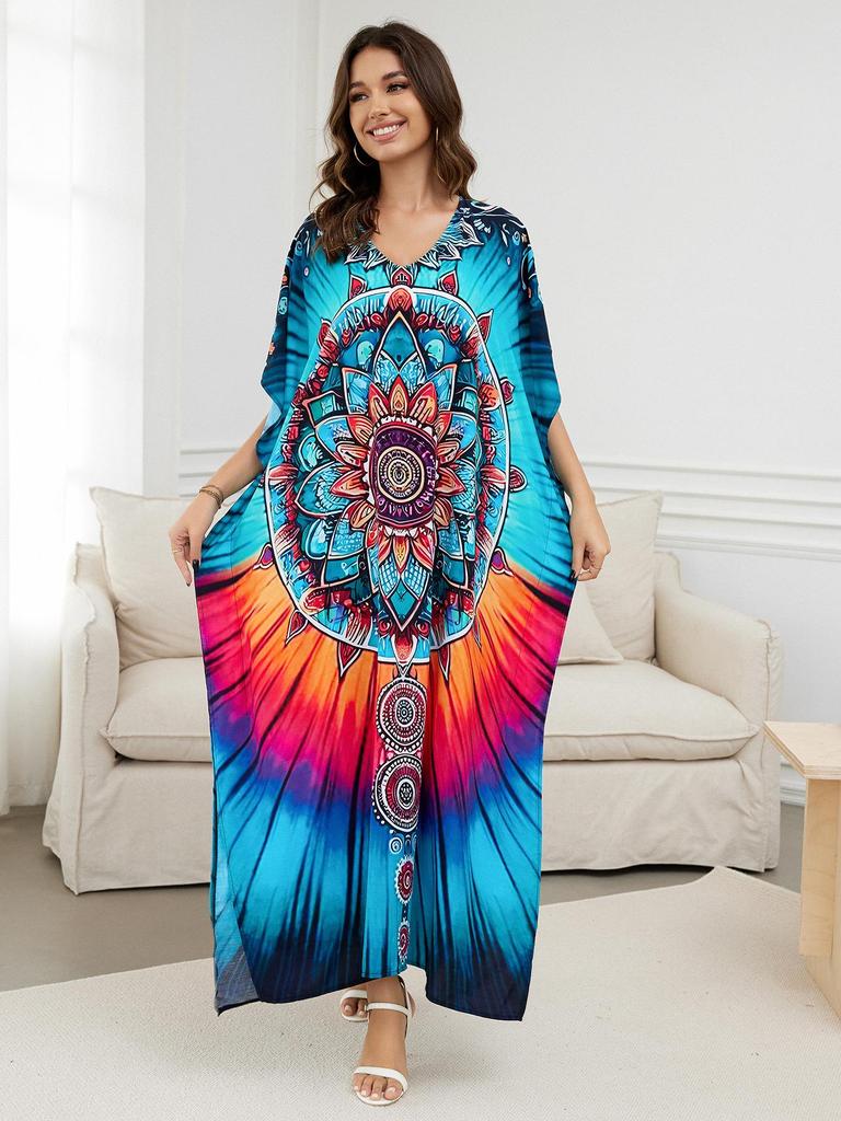 European-American Cotton Tie-Dye Beach Dress: Loose Robe & Bikini Cover-Up