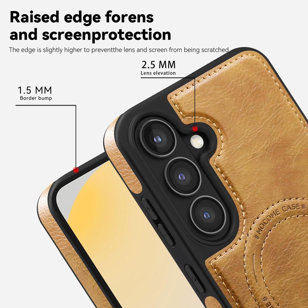 For Samsung Galaxy S24 FE Case Compatible with MagSafe Kickstand Leather Phone Back Cover
