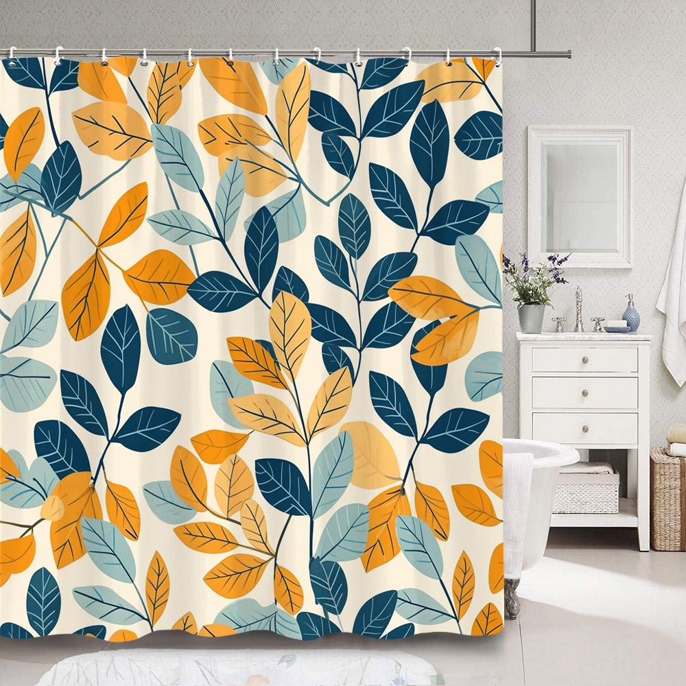 Modern Simple Colourful Leaf Shower Curtain Botanical Pattern Polyester Fabric Shower Curtains Bathroom Decoration With Hooks